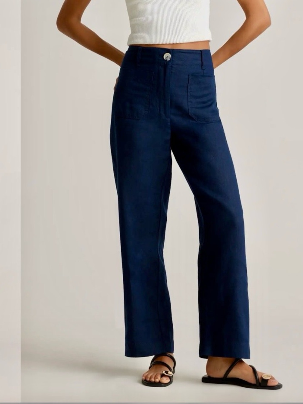 Quince 100% European Linen Patch Pocket Wide Leg Pants Navy Size 4